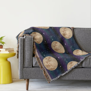 Full Moon on Starry Night Hand plockade Filt