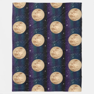 Full Moon on Starry Night Hand plockade Fleecefilt