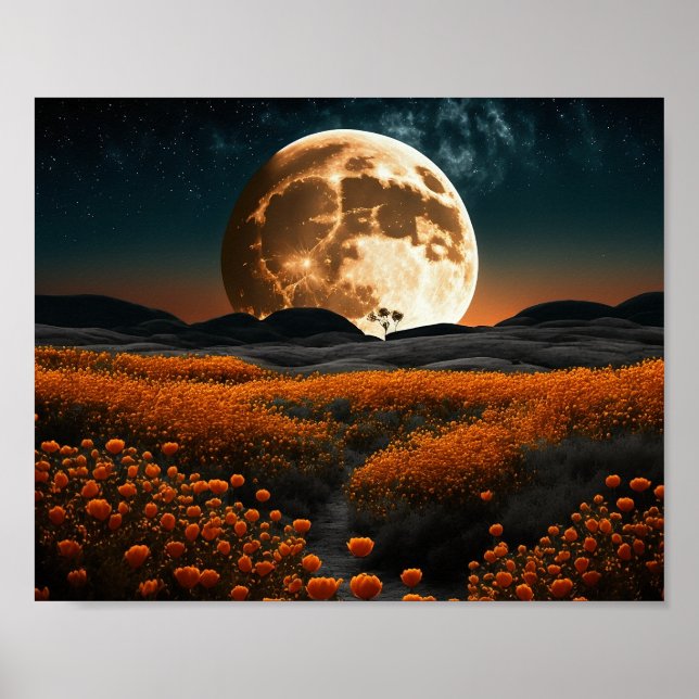 Full Moon Orange Fält i Flowers Poster (Framsidan)