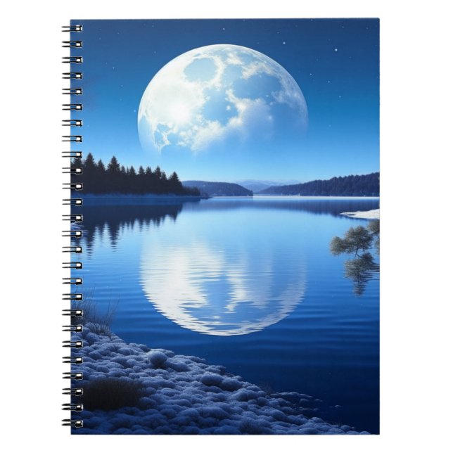 Full Moon Över Fryst Sjö Gift for Son Anteckningsbok (Framsidan)