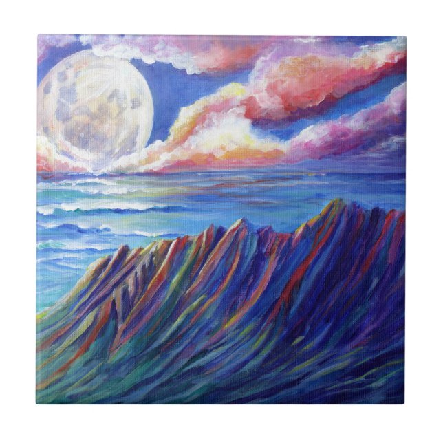 Full Moon Över Kauai Kalalau Valley Kakelplatta (Framsidan)