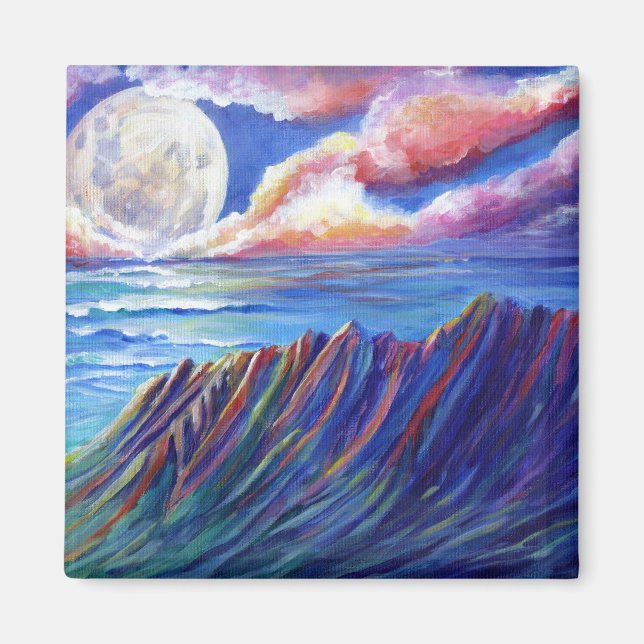 Full Moon Över Kauai Kalalau Valley Magnet (Framsidan)