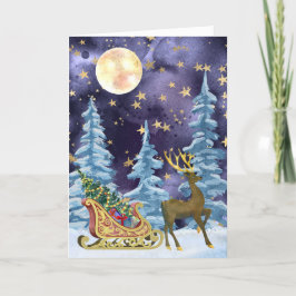 Full Moon Over Reindeer With Sleigh Kort