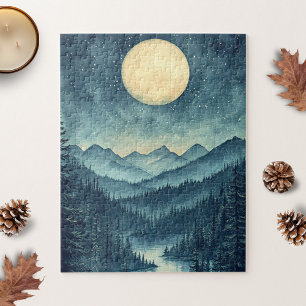 Full moon over Scenia Mountain Landscape Pussel