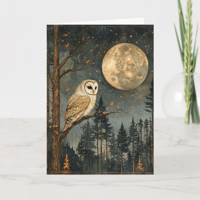 Full Moon Owl Blank Kort (Framsida)