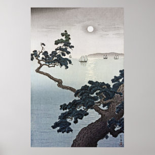 Full Moon på Akashi Beach av Tsuchiya Koitsu Poster