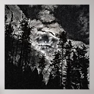 Full Moon på en grumlig nattkonst på Abstrakten Poster