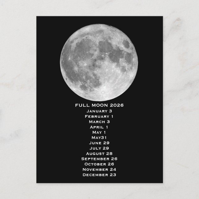 Full Moon Phases 2026 Postcard Vykort (Framsida)
