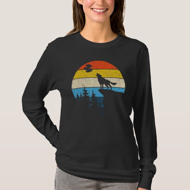 Full Moon Predator Animal Retro Forest Howling Wol T Shirt (Framsida)