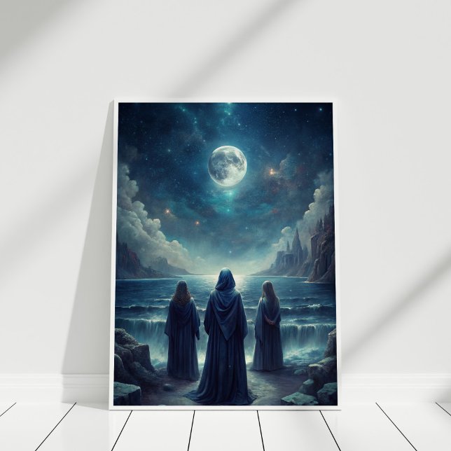 Full Moon Priestesses Mugg - Lunar Witchy Vibes Poster (Full Moon Priestesses Mug – Lunar Witchy Vibes Poster in a white wooden frame)