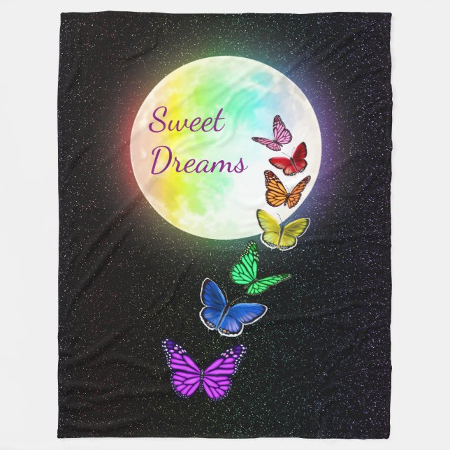 Full moon & Rainbow Butterflies Sweet Dreams Fleecefilt (Framsidan)