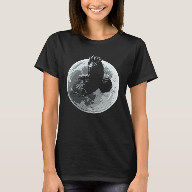 Full Moon Raven Crow Dark Bird Gothic T Shirt (Framsida)