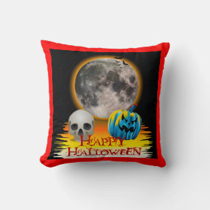 Full Moon, Skull och Blue Pumpkin på Natten. Kudde