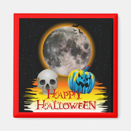 Full Moon, Skull och Blue Pumpkin på Natten. Magnet
