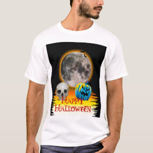 Full Moon, Skull och Blue Pumpkin på Natten. T-shirt
