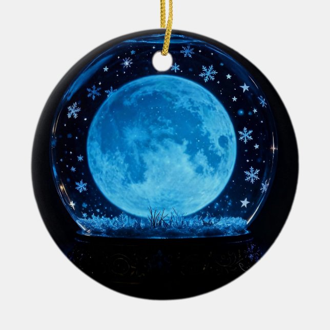 Full Moon Snow Globe Mystical Magical Julgransprydnad Keramik (Framsidan)