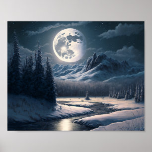 Full Moon Snowy liggande Poster