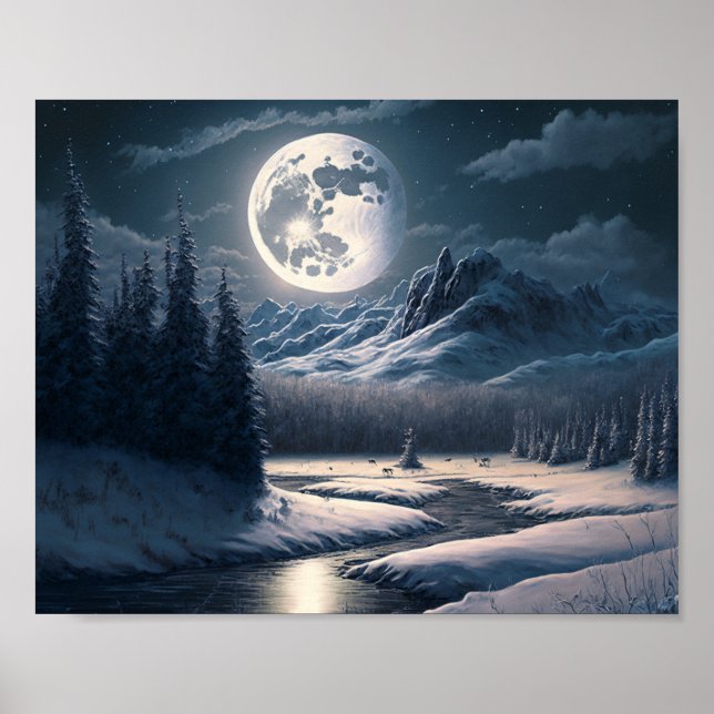 Full Moon Snowy liggande Poster (Framsidan)