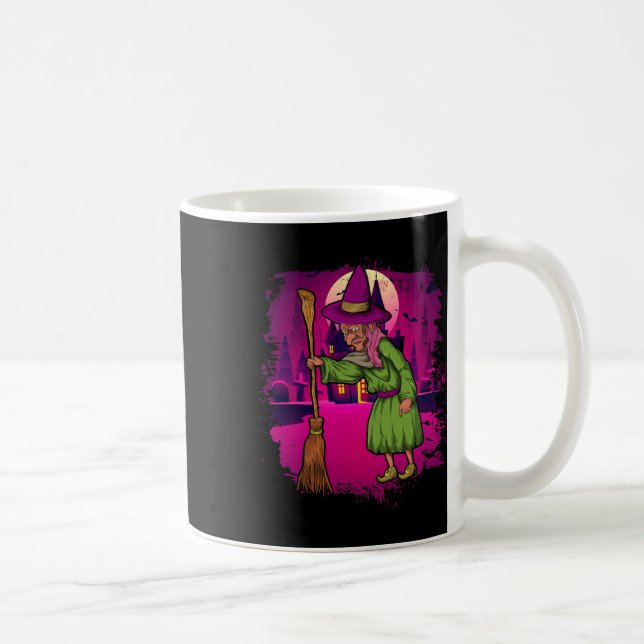 Full Moon Spooky Halloween Costume Scary Broomstic Kaffemugg (Höger)