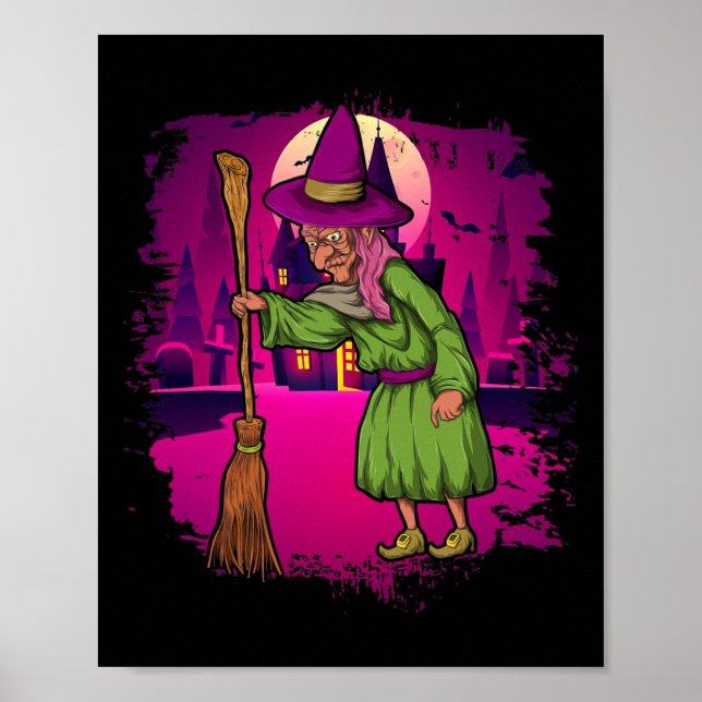 Full Moon Spooky Halloween Costume Scary Broomstic Poster (Framsidan)