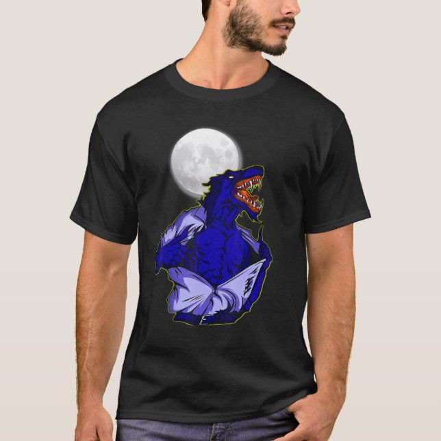 Full moon transforms wild wolf scary jungle world t shirt (Framsida)