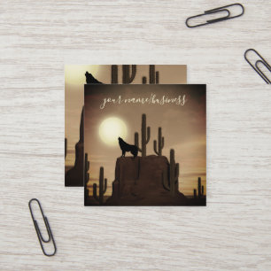 Full Moon Varg Howling Desert Cactus Fyrkantigt Visitkort