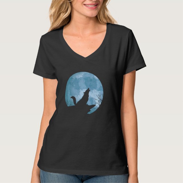 Full Moon Varg Howling Forest Animal Predator Varg T Shirt (Framsida)
