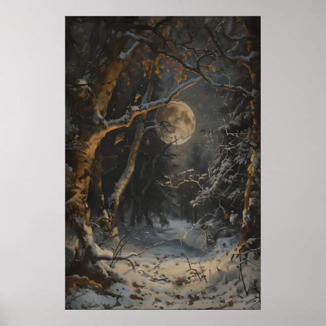 Full Moon Winter Dark Forest Art Print Dark Poster (Framsidan)