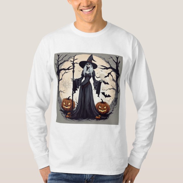 Full Moon Witch och Pumpkins T Shirt (Framsida)