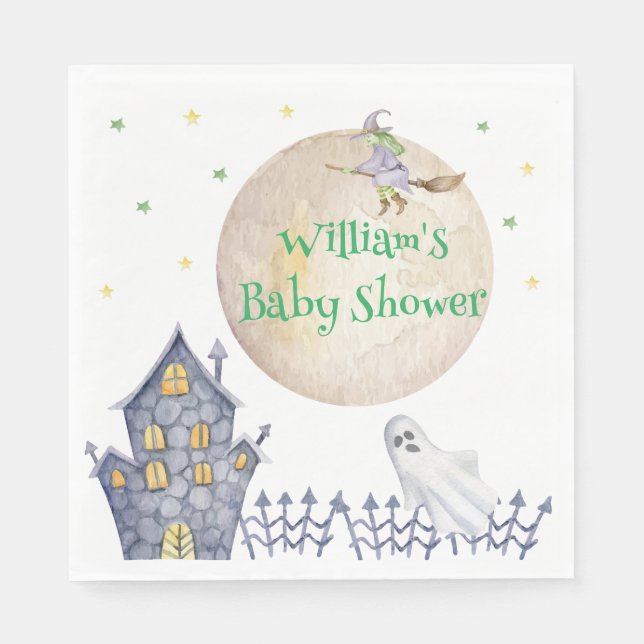 Full Moon Witch Spooky House Baby Shower Pappersservett (Framsidan)