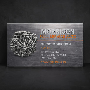 Full Service Auto Motor Metallisk Visitkort