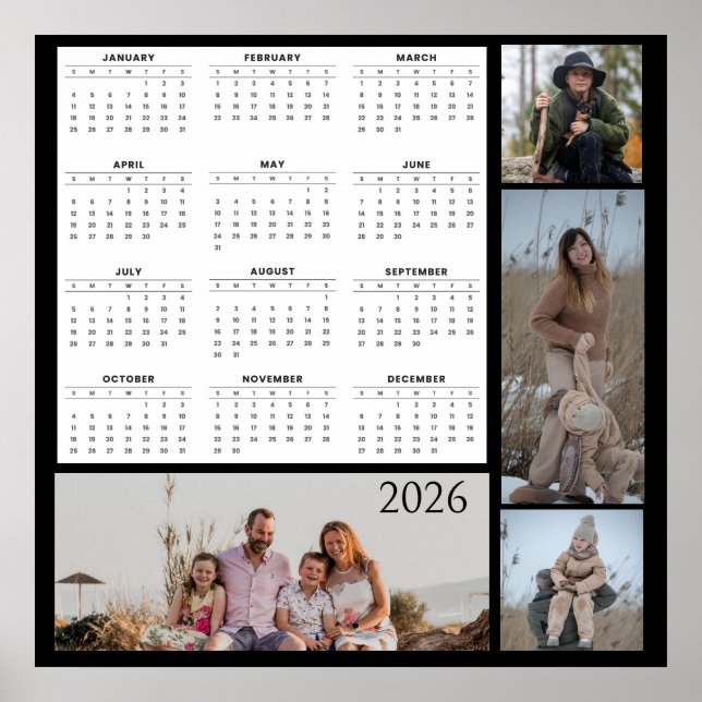 Full-Year Calendar with Customizable Photo Collage Poster (Framsidan)