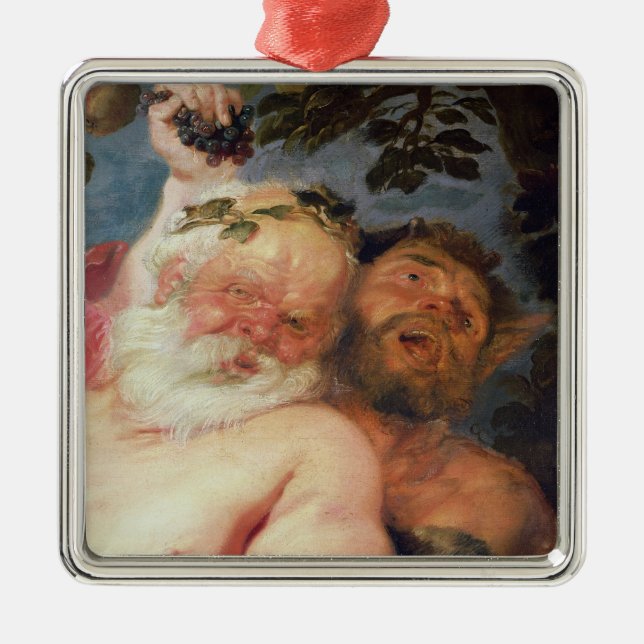 Fulla Silenus som stöttas av Satyrs, c.1620 Julgransprydnad Metall (Framsidan)