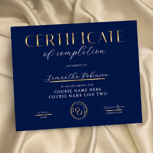 Fullbordande Certifikat Navy & Gold Logotyp Utmärk