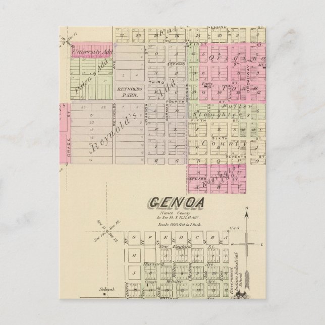 Fullerton och Genoa, Nebraska Vykort (Framsida)