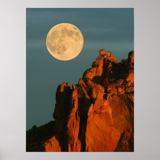 Fullmåne | Basaltklippor Smith Rock State Park Poster (Framsidan)