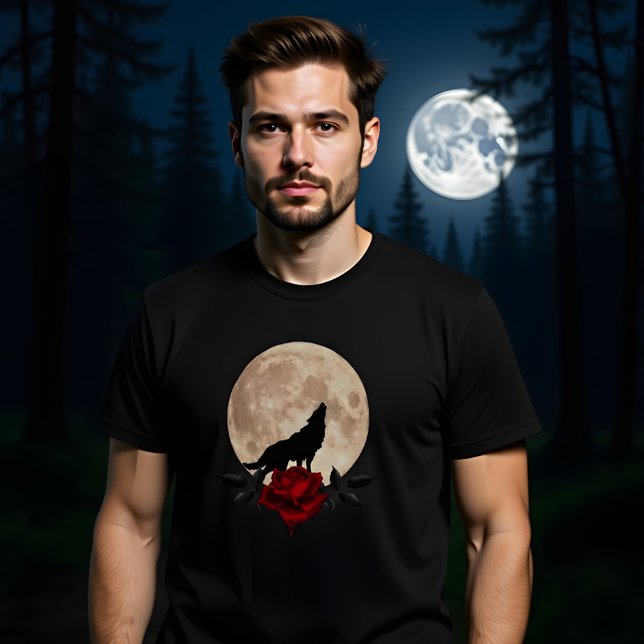 Fullmåne Blödande Ros Med Varg  T Shirt (Skapare uppladdad)