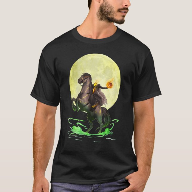Fullmåne Elak Hästlös Ryttare Halloween T Shirt (Framsida)