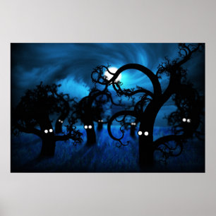 Fullmåne i den midnatta skogen poster