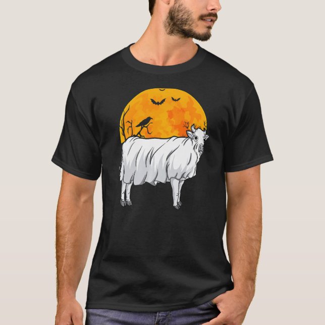 Fullmåne Ko Spöke Mjölk Ko Flicka Mejeribonde Hal T Shirt (Framsida)