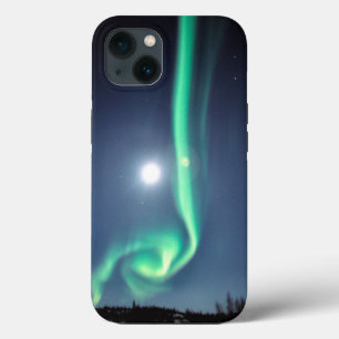 Fullmåne med Aurora Yellowknife Kanada