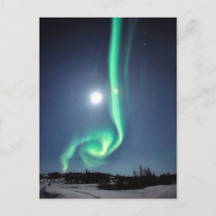 Fullmåne med Aurora   Yellowknife Kanada Vykort
