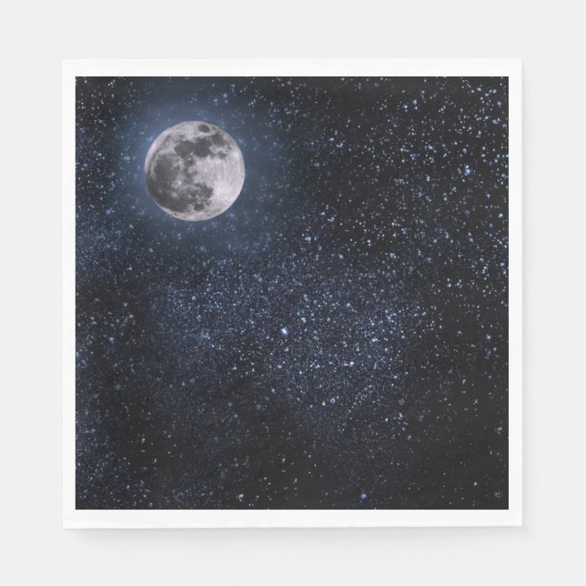 Fullmåne Natt Himmel Stjärnor Yttre Rymden Servett (Framsidan)