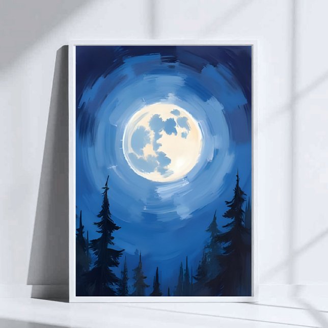 Fullmåne | Natthimlen Skog Akvarellmålning Poster (Skapare uppladdad)