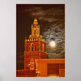 Fullmåne och Giralda-tornet, Kansas City, Missouri Poster