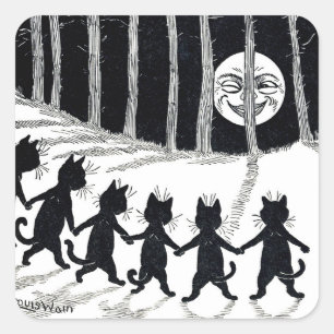 Fullmåne och katter, Louis Wain Fyrkantigt Klistermärke