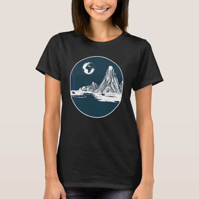Fullmåne Och Mountain Cool Äventyr Mountain Cli T Shirt (Framsida)