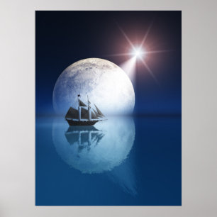 Fullmåne och stjärna över frakten poster