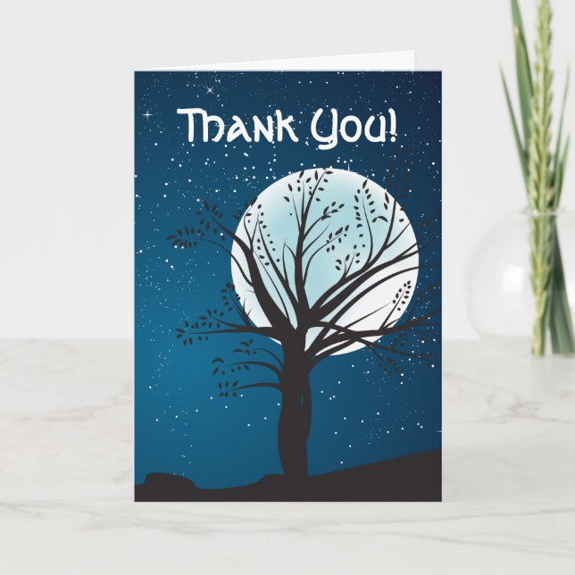 Fullmåne och stjärnor bröllop tack kort (Framsida)