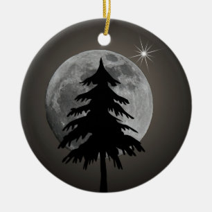 FULLMÅNE OCH TRÄD JULGRANSPRYDNAD KERAMIK